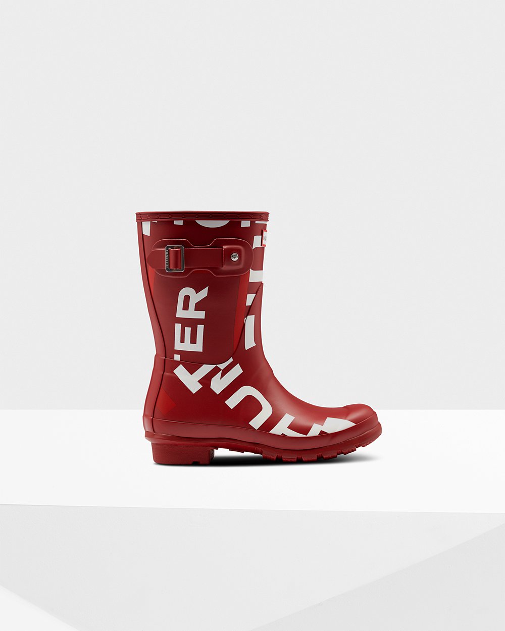 Bottes Courtes de Pluie Hunter Original Exploded Logo Femme Grise Rouge PWKJBUL-92